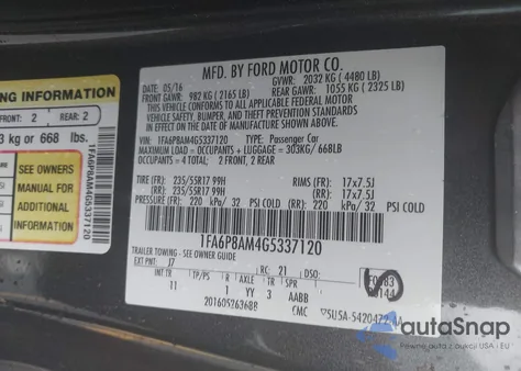 2016 Ford Mustang V6 from USA, damaged, VIN 1FA6P8AM4G5337120